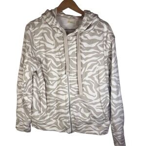 Zella Womens Animal Print Comfy‎ Hooded Sweatshirt Size 1X Tan White Athleisure